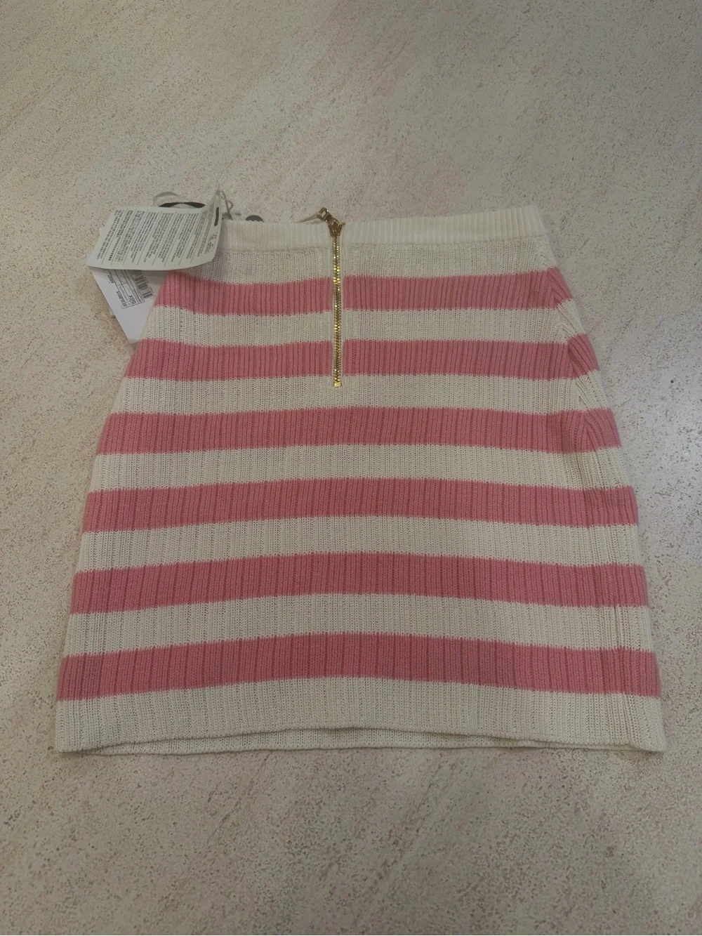 Balmain Pink and Cream Striped Knit Mini Skirt, Size 36, NWT